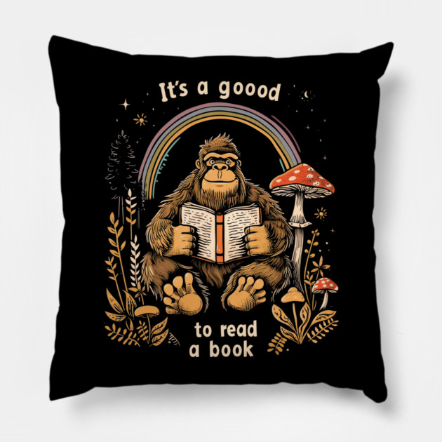 Funny Bigfoot and Mushroom Reading is Good Pillow by TeeTrendz