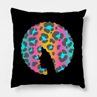 Afro Hair Woman with Animal African Pattern, Black History Pillow