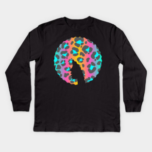 Afro Hair Woman with Animal African Pattern, Black History Kids Long Sleeve T-Shirt