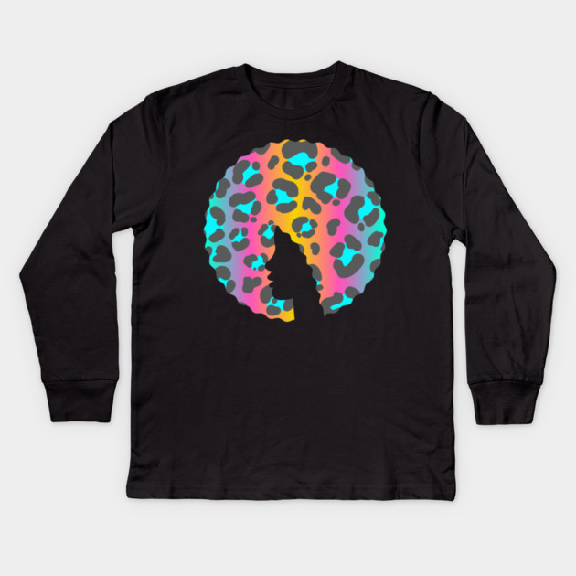 Afro Hair Woman with Animal African Pattern, Black History Kids Long Sleeve T-Shirt by logiamerch