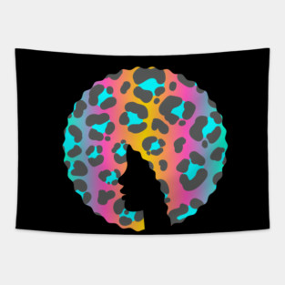 Afro Hair Woman with Animal African Pattern, Black History Tapestry