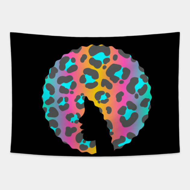 Afro Hair Woman with Animal African Pattern, Black History Tapestry by logiamerch