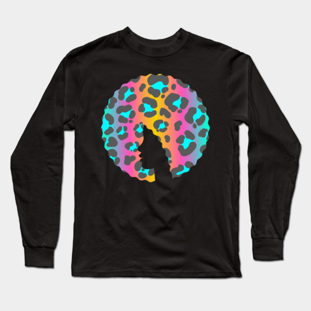 Afro Hair Woman with Animal African Pattern, Black History Long Sleeve T-Shirt by logiamerch