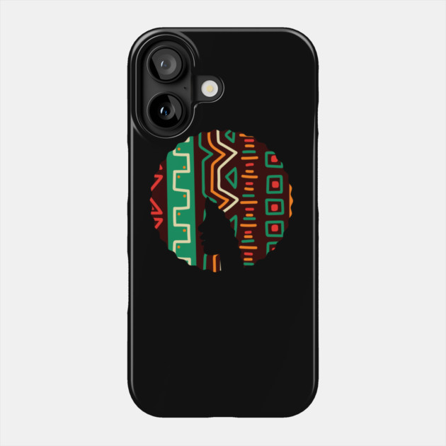 Afro Hair Woman with African Pattern, Black History Phone Case by logiamerch