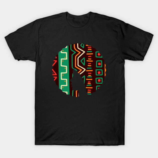 Afro Hair Woman with African Pattern, Black History T-Shirt by logiamerch