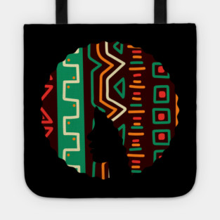 Afro Hair Woman with African Pattern, Black History Tote