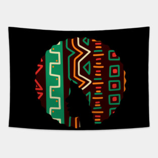 Afro Hair Woman with African Pattern, Black History Tapestry