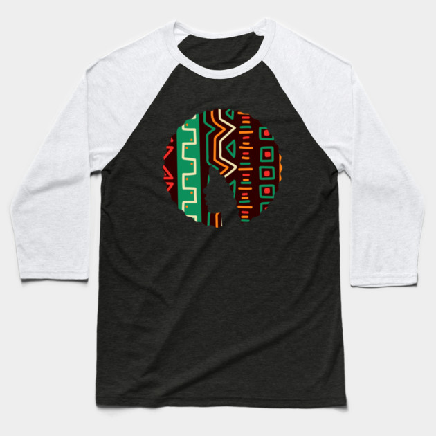 Afro Hair Woman with African Pattern, Black History Baseball T-Shirt by logiamerch
