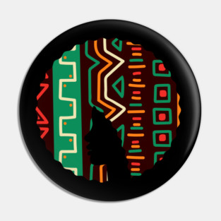 Afro Hair Woman with African Pattern, Black History Pin