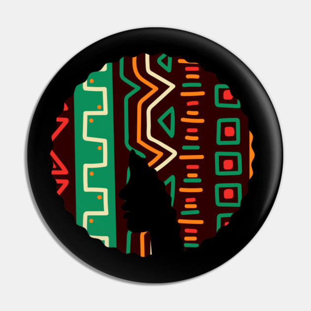 Afro Hair Woman with African Pattern, Black History Pin by logiamerch