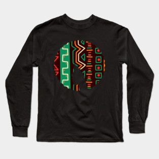 Afro Hair Woman with African Pattern, Black History Long Sleeve T-Shirt