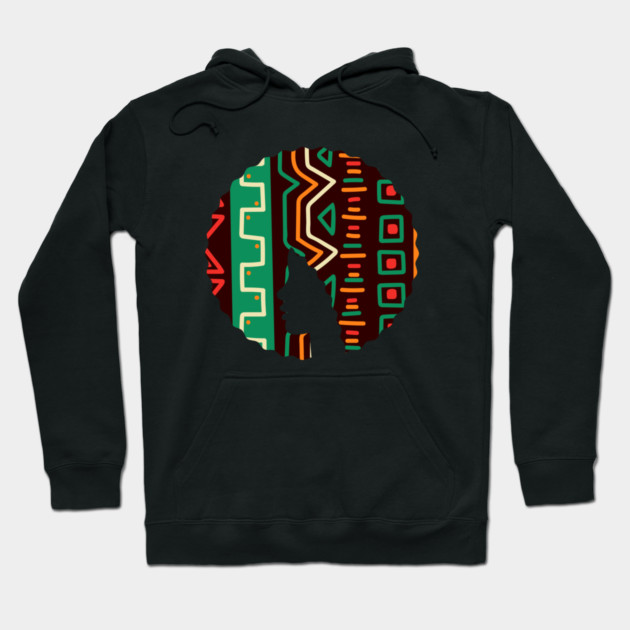 Afro Hair Woman with African Pattern, Black History Hoodie by logiamerch