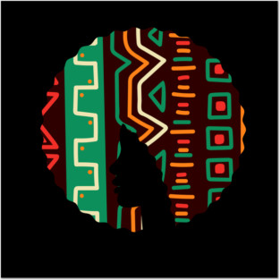 Afro Hair Woman with African Pattern, Black History Posters and Art
