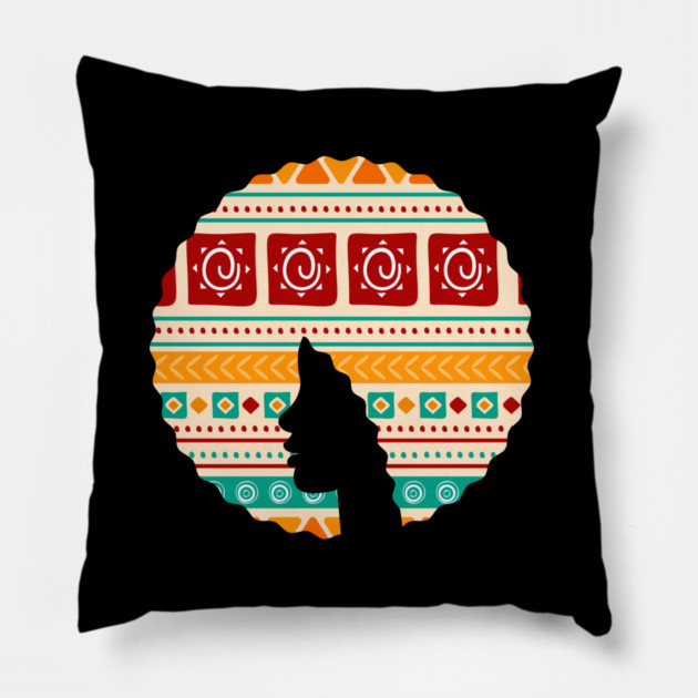 Afro Hair Woman with African Pattern, Black History Pillow by logiamerch