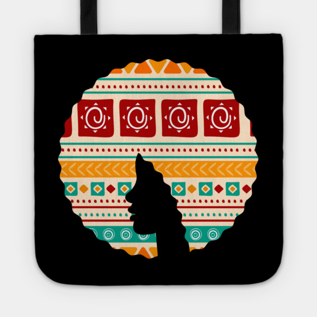 Afro Hair Woman with African Pattern, Black History Tote by logiamerch