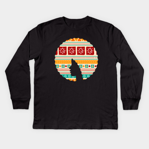 Afro Hair Woman with African Pattern, Black History Kids Long Sleeve T-Shirt by logiamerch