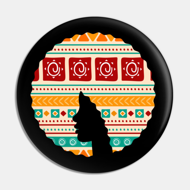 Afro Hair Woman with African Pattern, Black History Pin by logiamerch