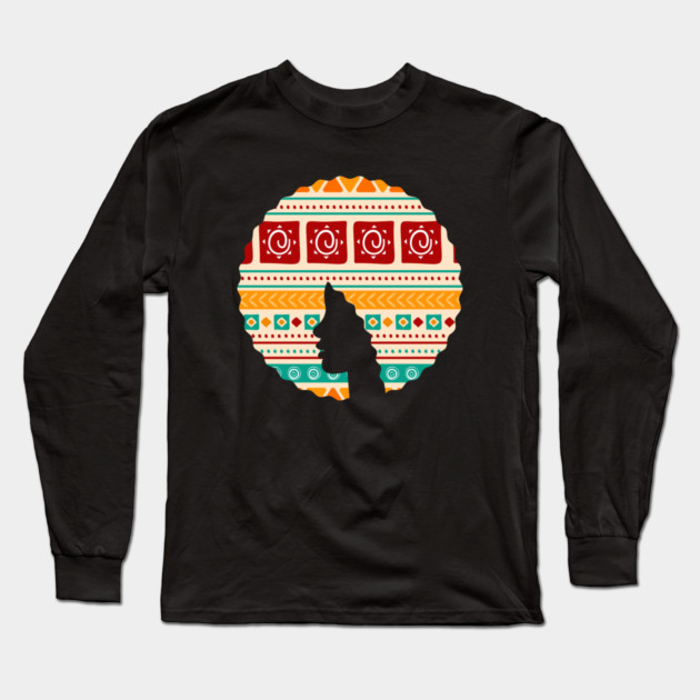 Afro Hair Woman with African Pattern, Black History Long Sleeve T-Shirt by logiamerch