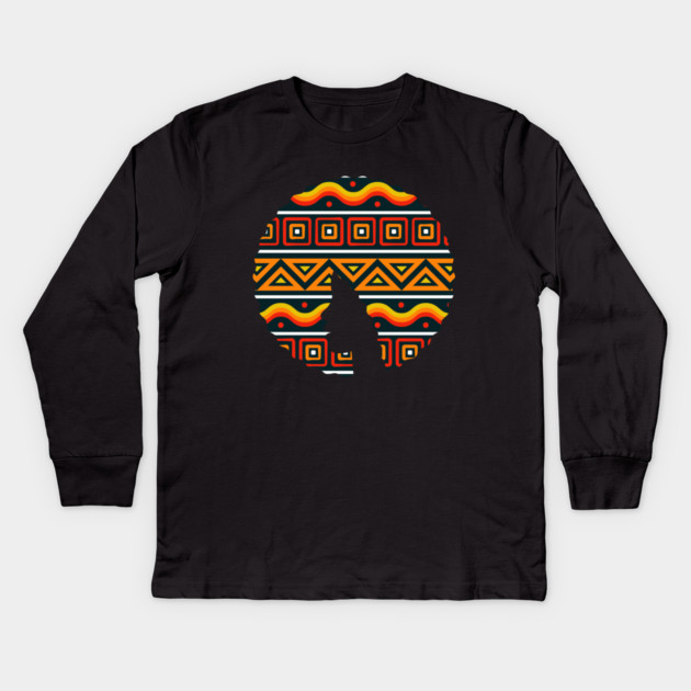 Afro Hair Woman with African Pattern, Black History Kids Long Sleeve T-Shirt by logiamerch