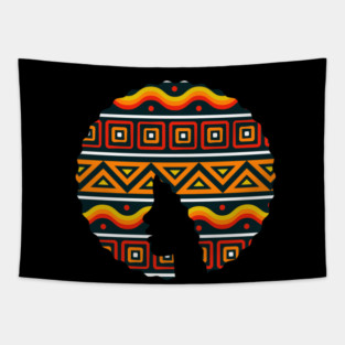 Afro Hair Woman with African Pattern, Black History Tapestry