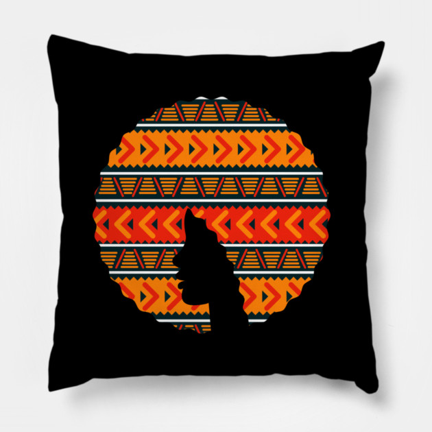 Afro Hair Woman with African Pattern, Black History Pillow by logiamerch