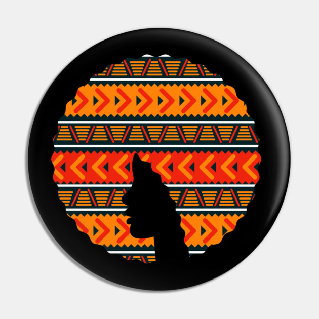Afro Hair Woman with African Pattern, Black History Pin by logiamerch