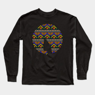 Afro Hair Woman with African Pattern, Black History Long Sleeve T-Shirt