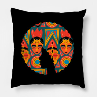 Afro Hair Woman with African Pattern, Black History Pillow
