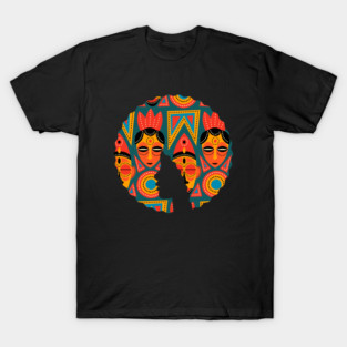 Afro Hair Woman with African Pattern, Black History T-Shirt