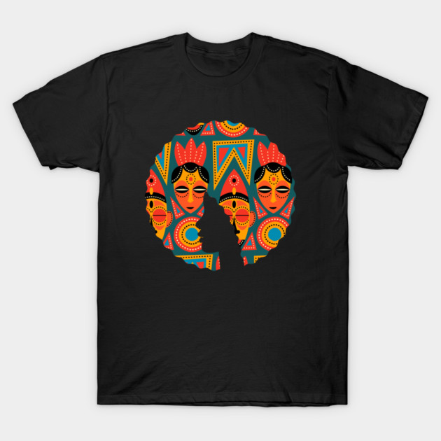 Afro Hair Woman with African Pattern, Black History T-Shirt by logiamerch