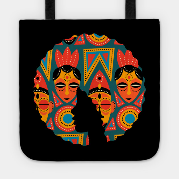 Afro Hair Woman with African Pattern, Black History Tote by logiamerch
