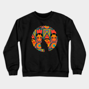 Afro Hair Woman with African Pattern, Black History Crewneck Sweatshirt