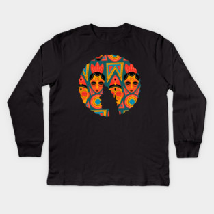 Afro Hair Woman with African Pattern, Black History Kids Long Sleeve T-Shirt