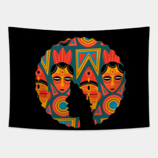 Afro Hair Woman with African Pattern, Black History Tapestry