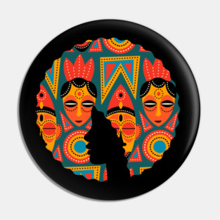 Afro Hair Woman with African Pattern, Black History Pin