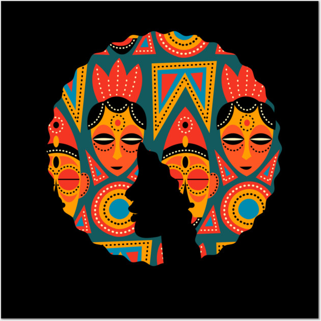 Afro Hair Woman with African Pattern, Black History Wall Art by logiamerch