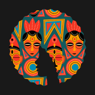 Afro Hair Woman with African Pattern, Black History T-Shirt