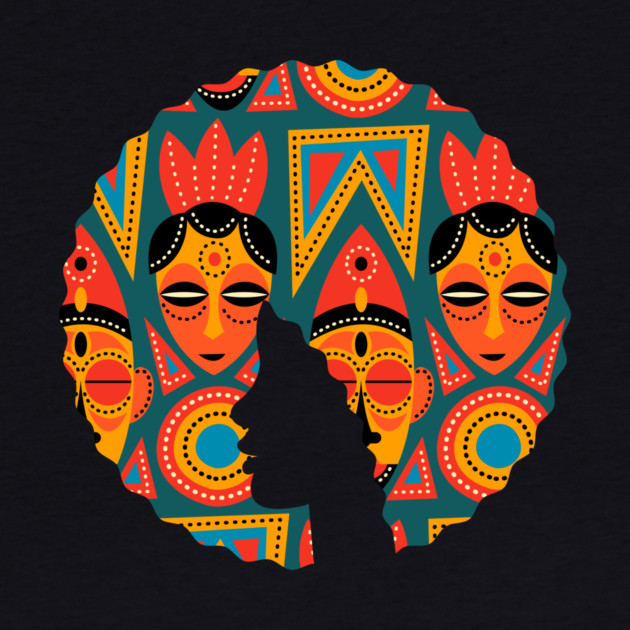 Afro Hair Woman with African Pattern, Black History by logiamerch