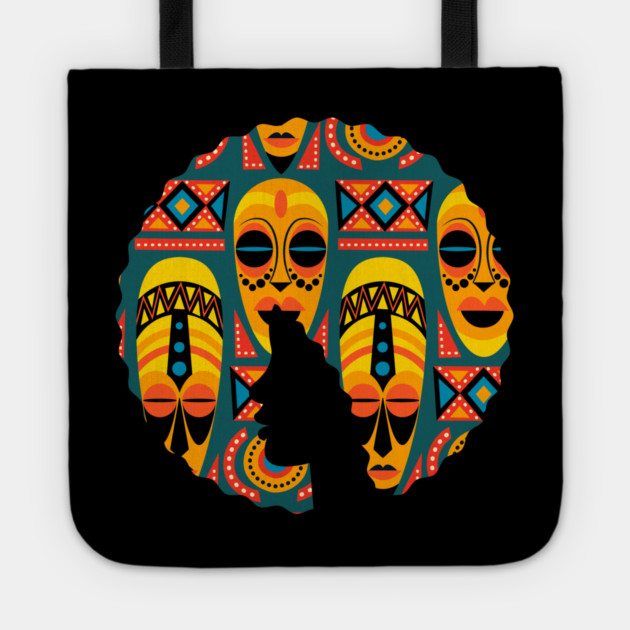 Afro Hair Woman with African Pattern, Black History Tote by logiamerch