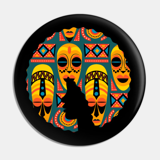 Afro Hair Woman with African Pattern, Black History Pin by logiamerch