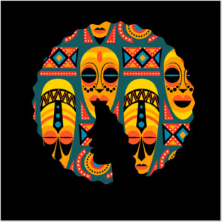 Afro Hair Woman with African Pattern, Black History Posters and Art