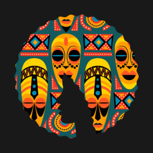 Afro Hair Woman with African Pattern, Black History T-Shirt