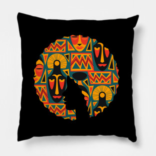 Afro Hair Woman with African Pattern, Black History Pillow