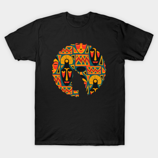 Afro Hair Woman with African Pattern, Black History T-Shirt by logiamerch