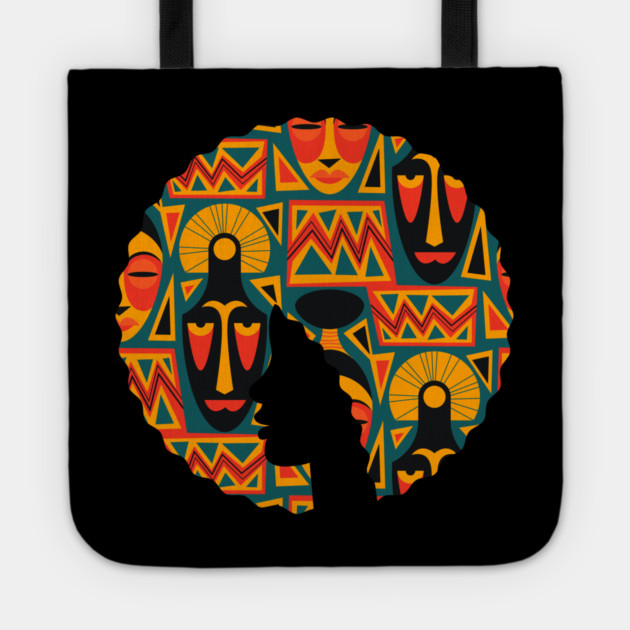 Afro Hair Woman with African Pattern, Black History Tote by logiamerch