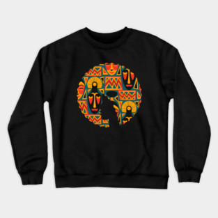 Afro Hair Woman with African Pattern, Black History Crewneck Sweatshirt