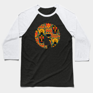 Afro Hair Woman with African Pattern, Black History Baseball T-Shirt