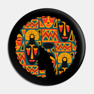 Afro Hair Woman with African Pattern, Black History Pin