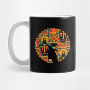 Afro Hair Woman with African Pattern, Black History Mug