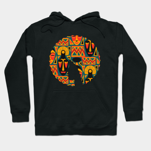 Afro Hair Woman with African Pattern, Black History Hoodie by logiamerch